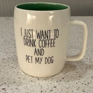 I Just Want To Drink Coffee And Pet My Dog White and Green Mug